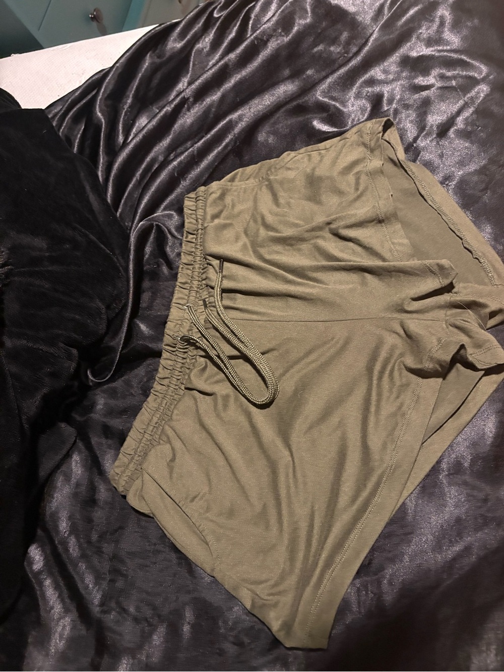 Olive Green Drawstring Lounge Shorts